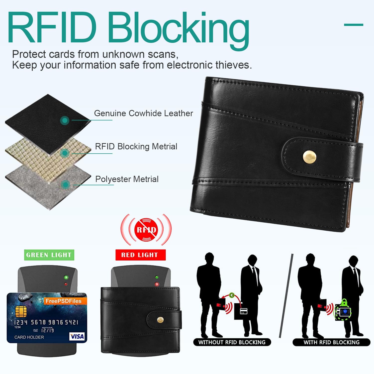 GSG SINCE 1998 Billeteras de cuero vacuno multifuncional con bloqueo RFID con 17 ranuras para tarjetas de crédito, 2 compartimentos para billetes, 2 ventanas de identificación, 1 bolsillo para monedas