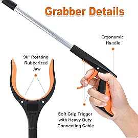 Grabber Reacher Tool,32 Inch Extra Long Foldable Pick Up Stick with Strong Grip Magnetic,360Rotating Anti-Slip Jaw,Trash Claw Grabber Tool,Trash Picker Tool for Outdoor & Indoor (Orange)