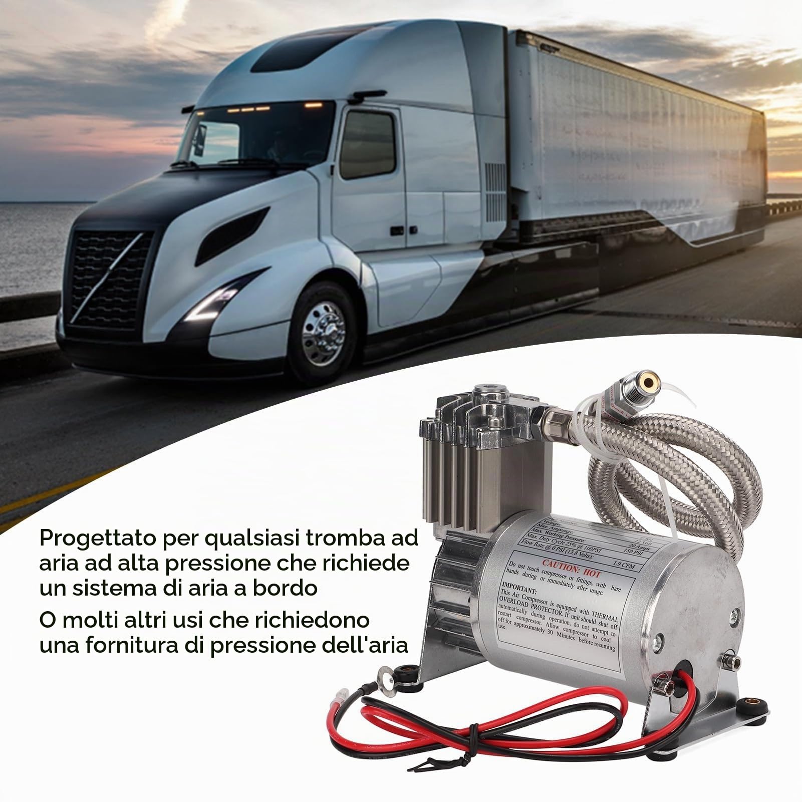 Compressore d'Aria per Impieghi Gravosi, Metallo 20A Compressore d'Aria a Tromba per Treno a Risposta Veloce Affidabile e Stabile per Veicoli a 12V Barche per Yacht