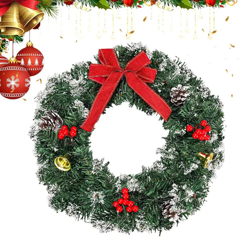 Guirlanda de Natal, Guirlanda com Bolas Vermelhas 40cm, Guirlanda de Natal com Vegetação Frutas Vermelhas