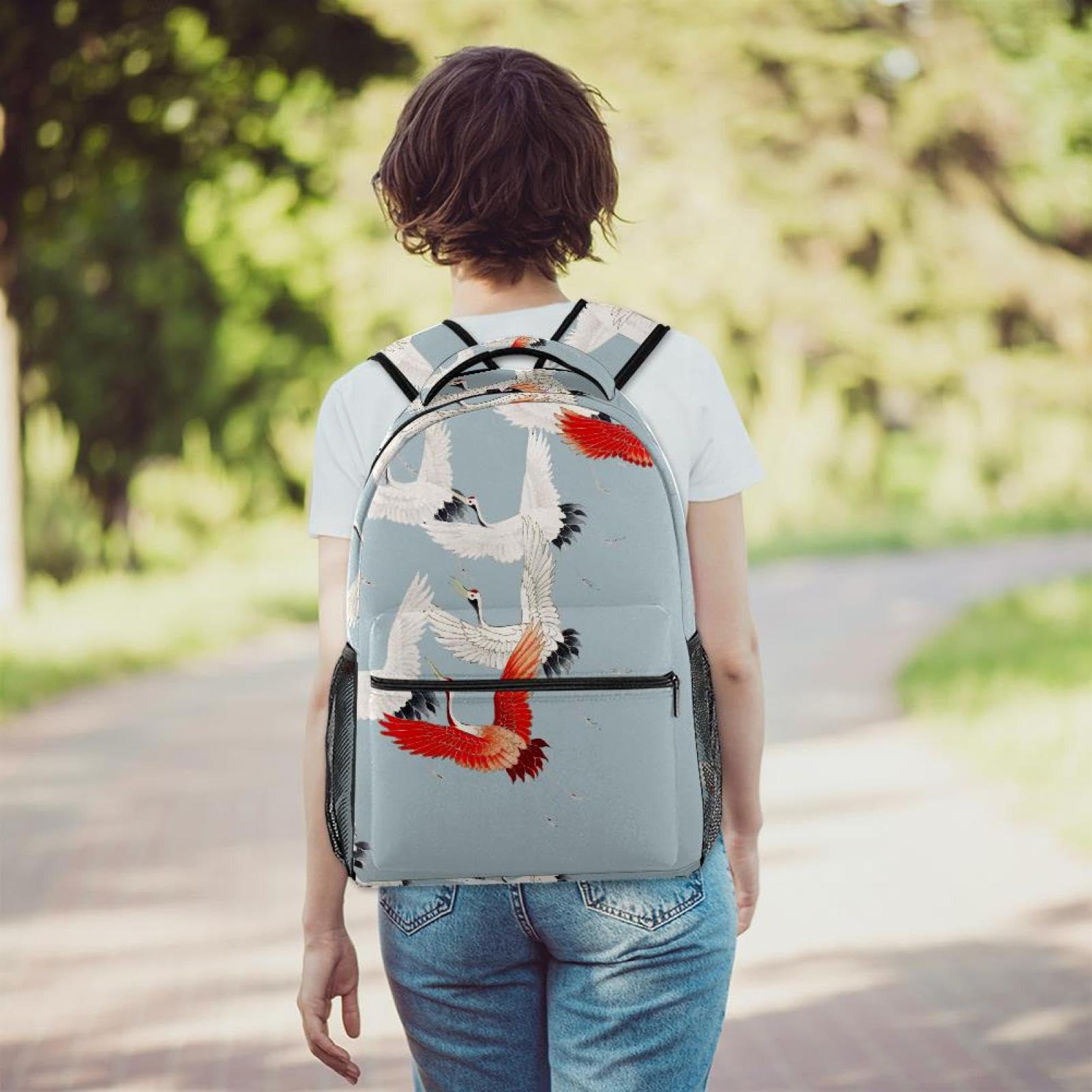Zaino scolastico per uomini e donne, borsa da viaggio per computer portatile con gru volanti, zaino leggero per università, zaino casual per libri