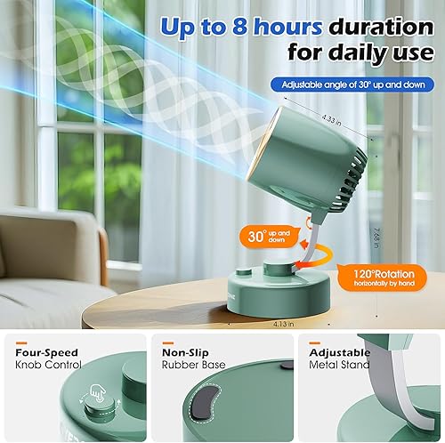 Miniatura 3 de Ventilador de escritorio portátil de pequeño aroma USB-C recargable 4000 mAh 4 velocidades, mini ventiladores de mesa silenciosos, inclinables para