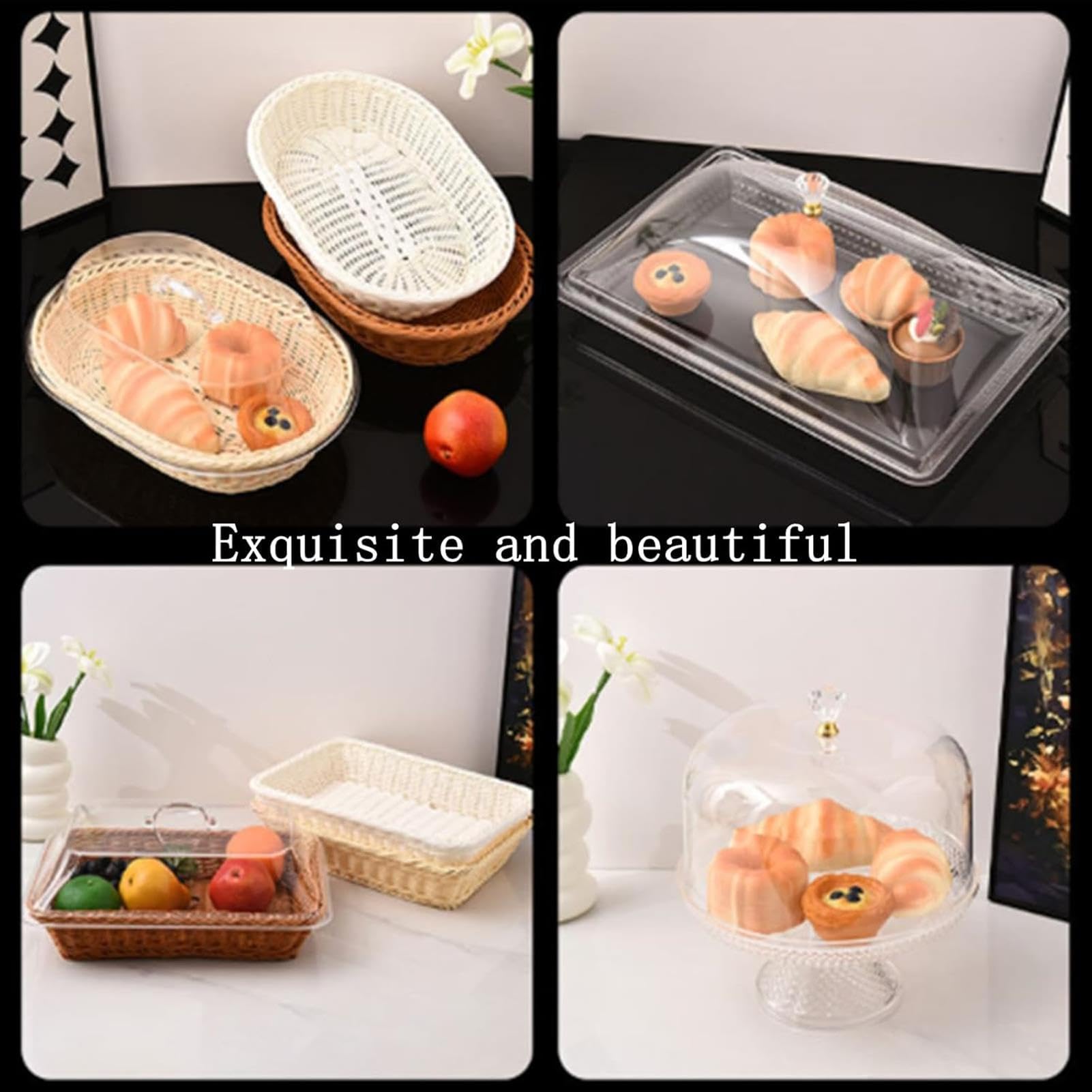 Cestino per il pane in rattan intrecciato con coperchio, cestino per servire pane, frutta, verdura, perfetto per cucina, ristorante e feste