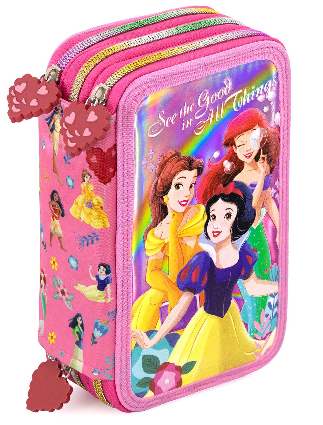 Plumier Triple 45 Piezas para Disney Princesas Fan – Estuche Escolar Completo con Bolígrafos Gel Borrables, Lápices 4.0 mm, Rotuladores, Tijeras, Pegamento – Ideal Primaria y Regalo niña Clondo