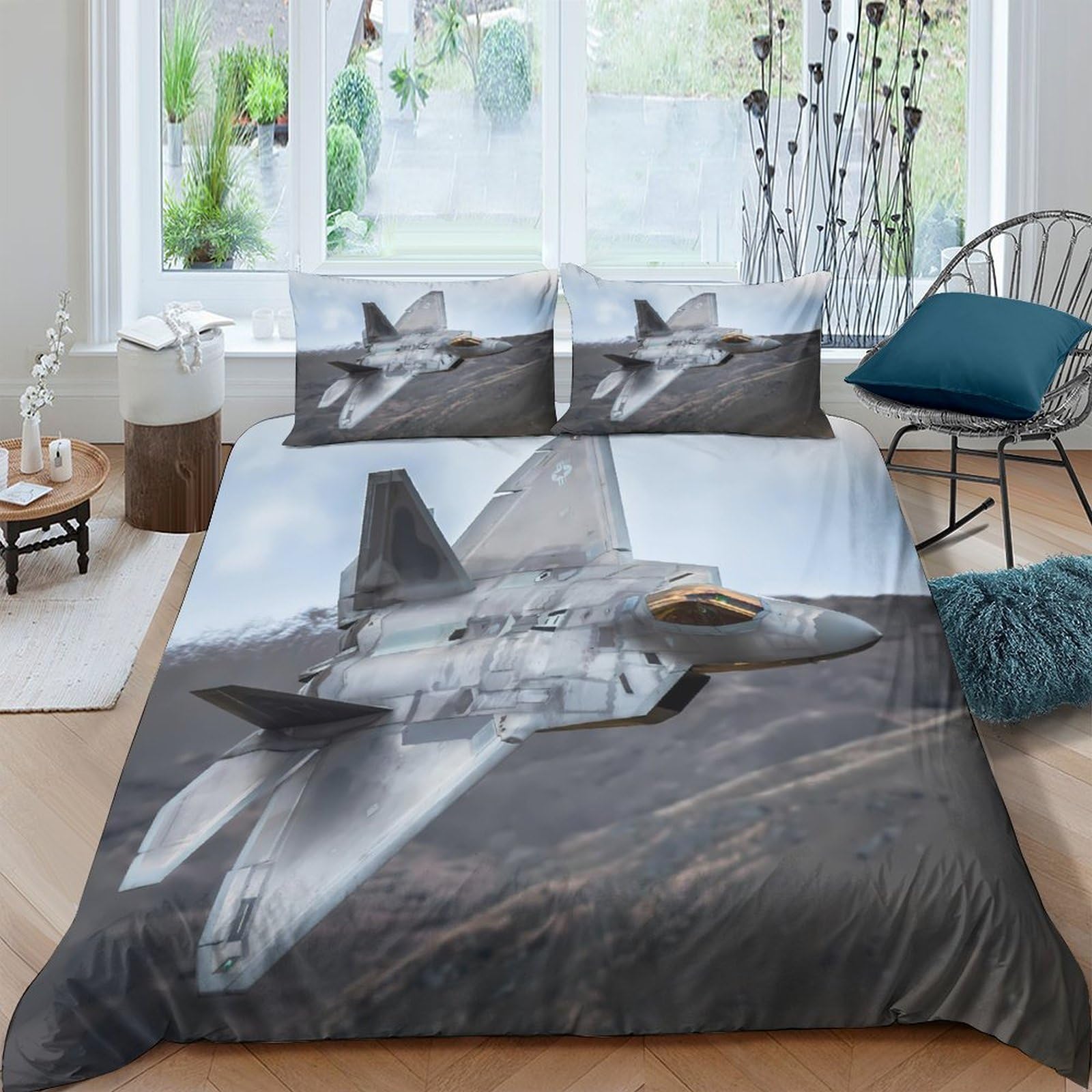 Ctjqhvkz Style-5 3D Printed Fighter Jet Fitted Sheet Microfiber Soft Breathable Aviation Bed Cover For Bedroom Dorm Mattress Decor Single（135X200cm）