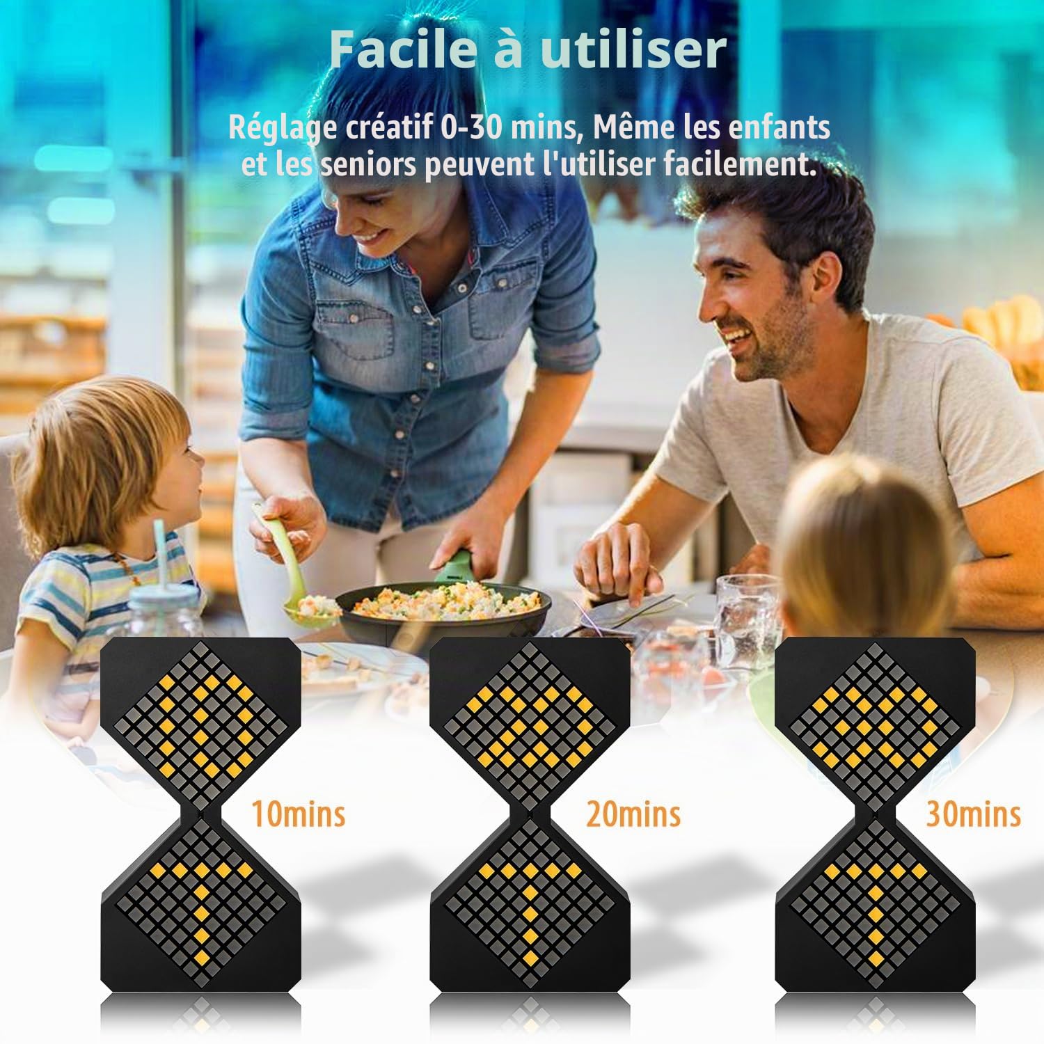 Sablier numérique à LED avec détection de gravité, 1 à 30 minutes, temps de sable réglable, jouet sensoriel pour la relaxation, minuterie