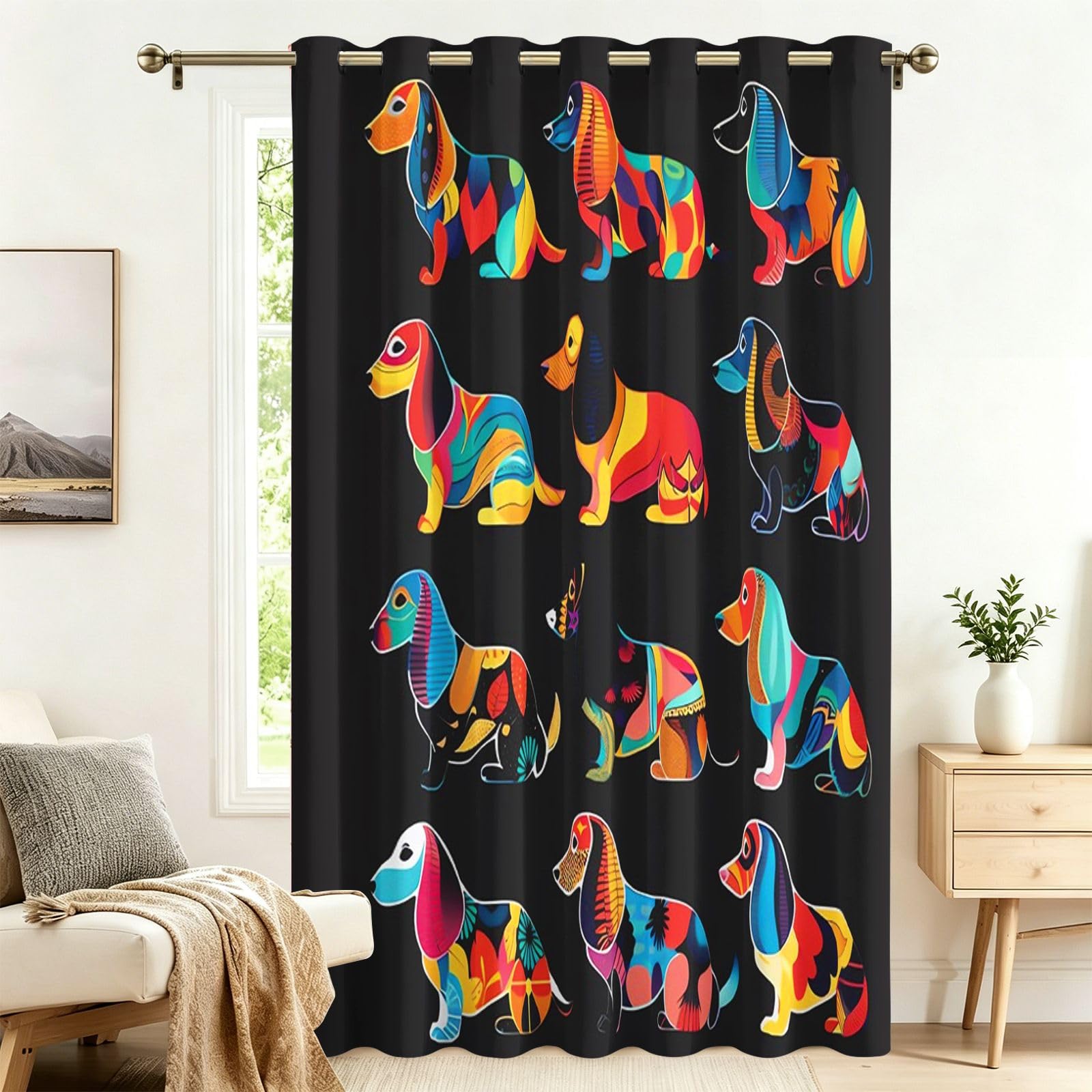 Fadaing Colourful Puppy Curtains with Eyelets, Thermal Curtain, Heat Protection, 242 x 132 cm, Door Curtains, Thermal Protection, Outdoor, Cold Protection, Bedroom, Living Room, Window Decoration