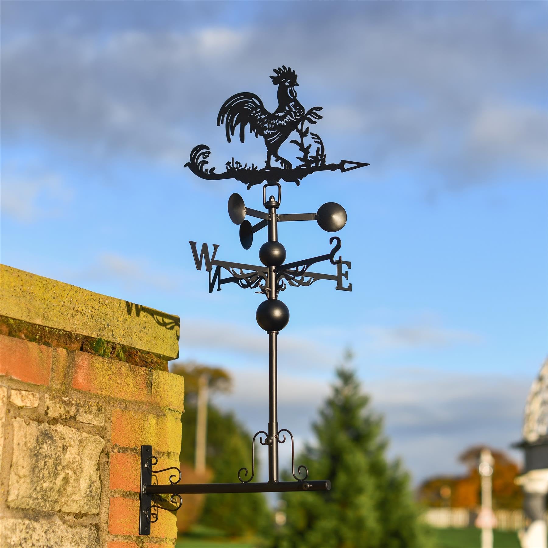 Black Country Metal Works Black Deluxe Steel Farmyard Rooster Weathervane With Horizontal Bracket