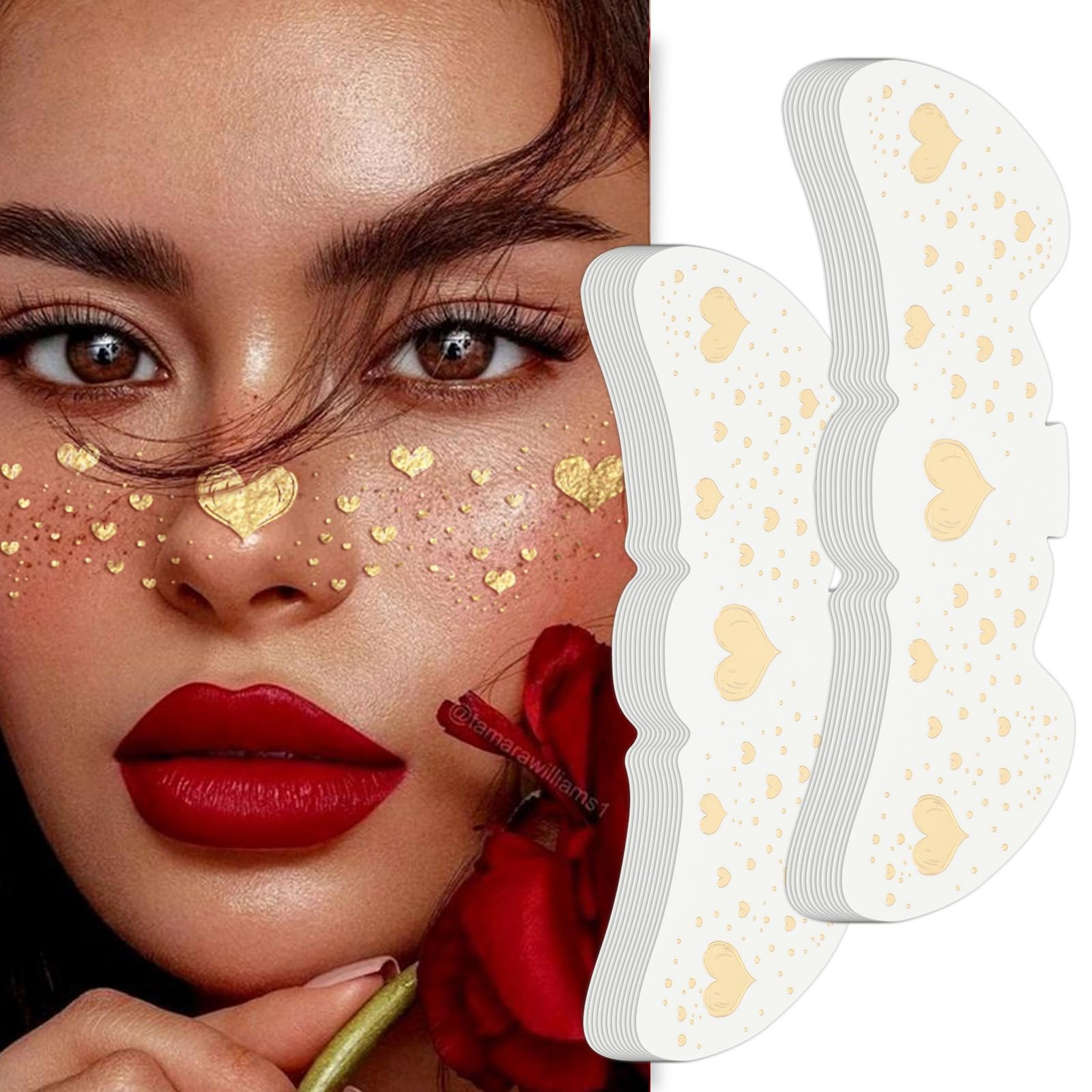Glitter Freckles Face Tattoo, 24 Count Gold Face Glitter Speckles Makeup Patches, Glow Up Makeup Patches, Cute Glitter Freckles Makeup Accessories for Women Big Heart Gold