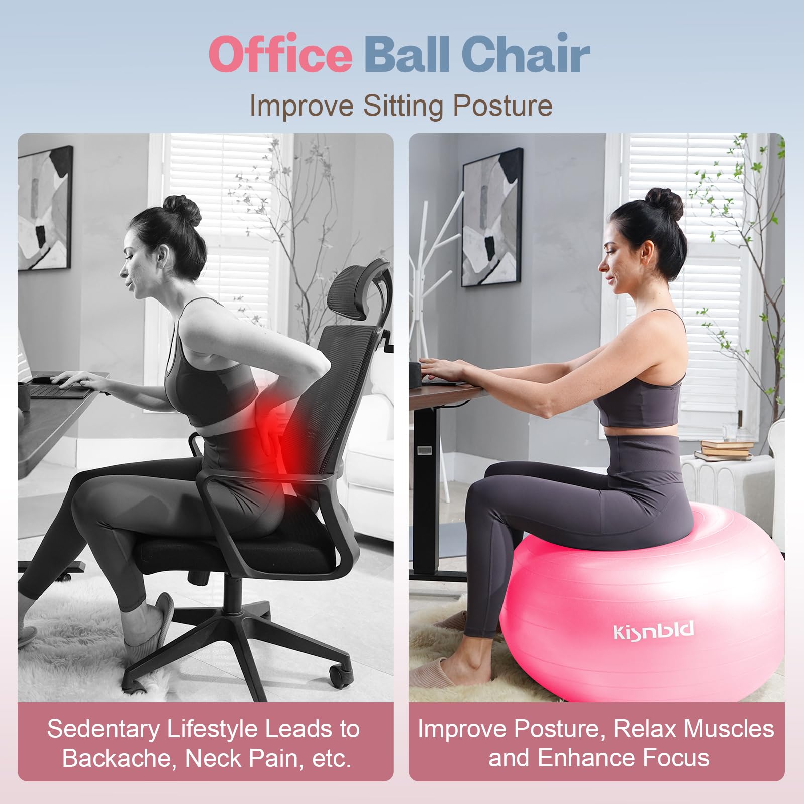 kisnbld Gymnastikball, extra dicker Yoga-Ball für Workout, Schwangerschaftsstabilität, 4 Größen, Anti-Burst-Balance-Ball mit Fußpumpe, robuster Fitnessball-Stuhl für Büro, Zuhause & Fitnessstudio