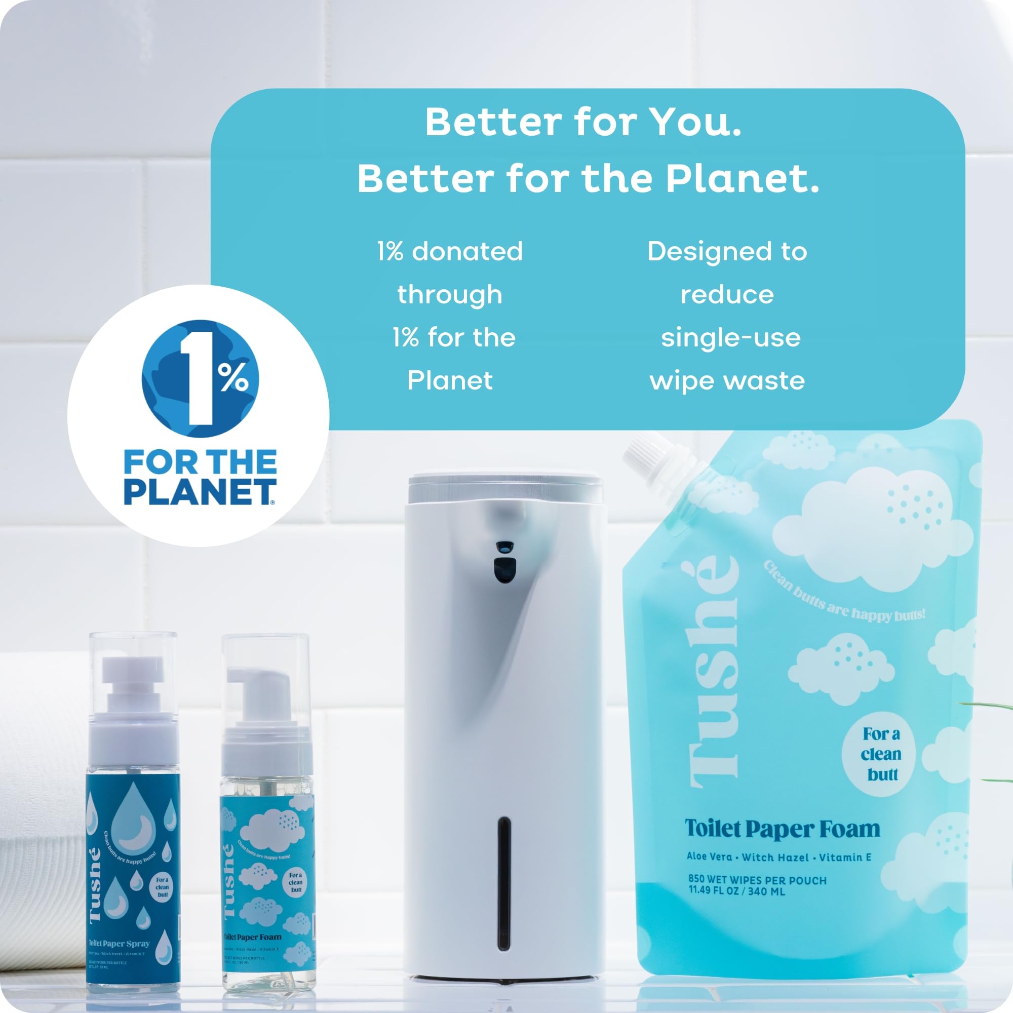 TUSHÉ Espuma de papel higiénico (paquete de 2) – Alternativa de limpieza húmeda desechable para pieles sensibles – sin perfume, segura para sépticas – Aloe Vera, hamamelis y vitamina E – 100 ml (3.3