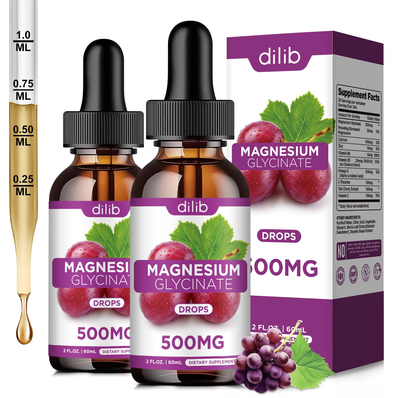 Magnesium Glycinate Supplement, Liquid Magnesium Glycinate Liquid Drops 500mg-Support Stress Relief, Relaxation, Mood, Sleep, Bone & Muscle-2 Fl Oz, Vegan, Pineapple Flavor — Amazon image 14