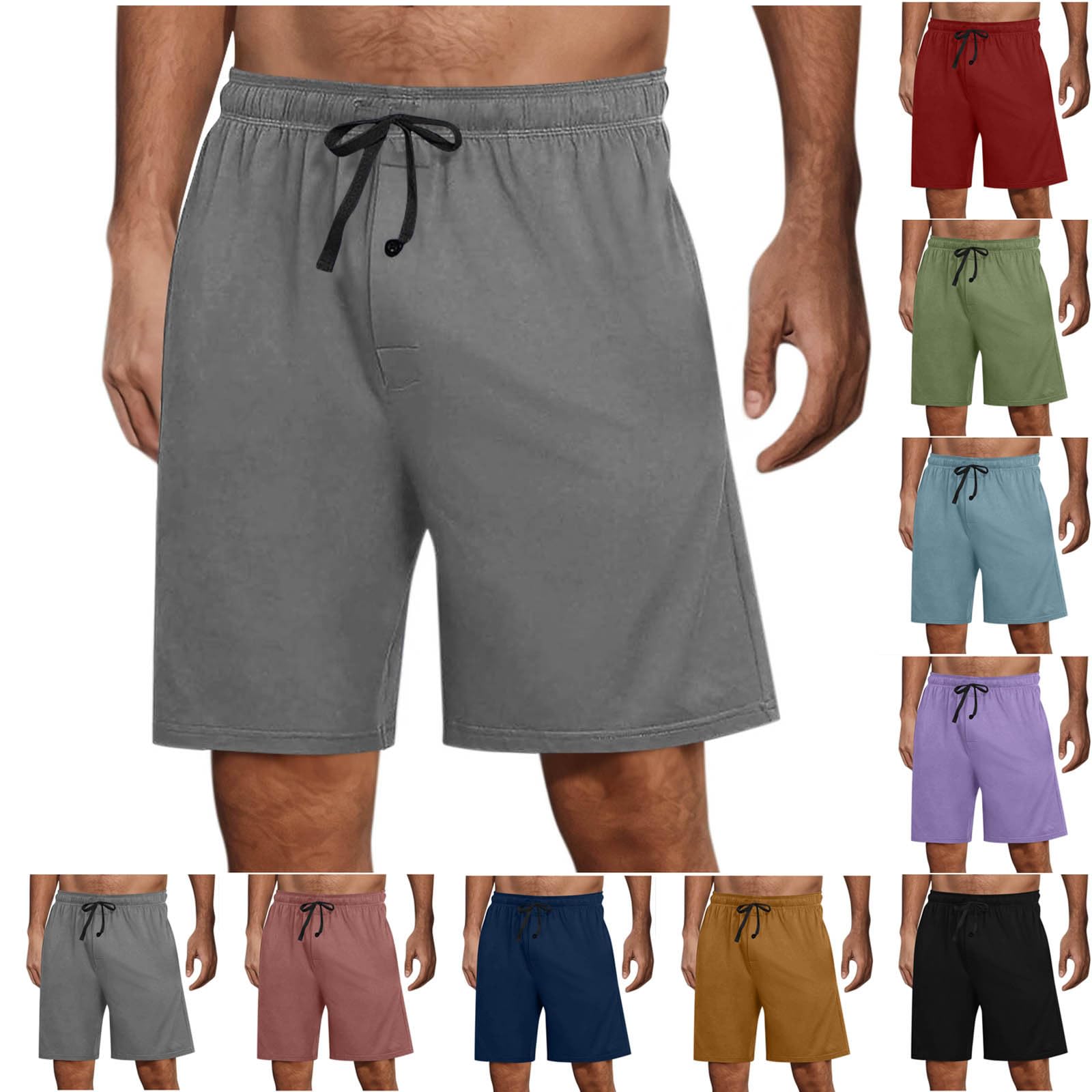 Shorts Herren Sommer Kurze Hosen Einfarbig Casual Outdoorshorts Chino Shorts Herrenshorts mit Kordelzug Kurz Schlafhose Elastische Taille Freizeitshorts Männer Sommershorts Grau XL