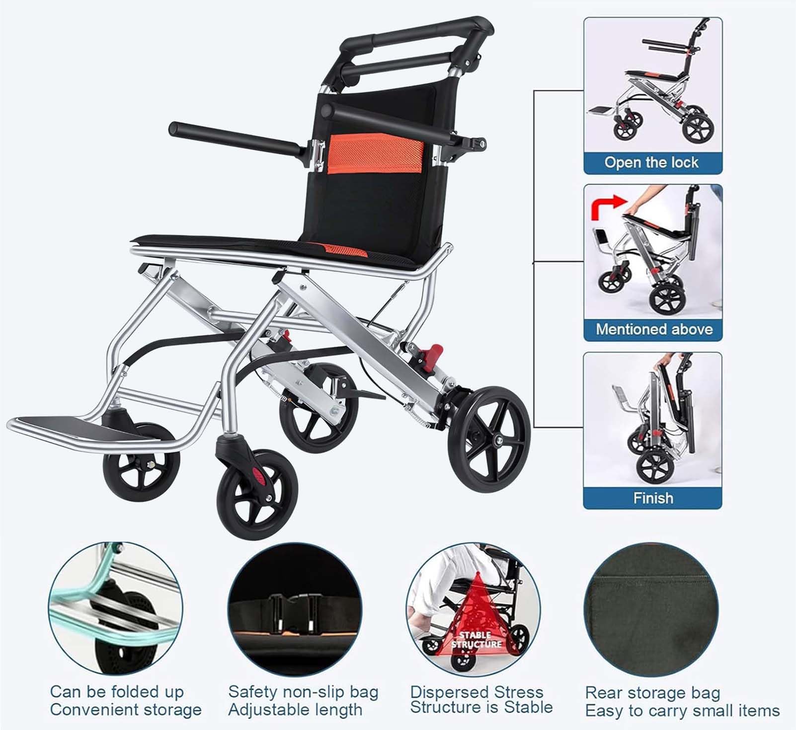 Genérico 01, Silla de Ruedas Plegable Portátil De Múltiples Fines Sillas de Ruedas Ligera de Paseo Silla Ruedas de Aleación de Aluminio para Personas Mayores Silla con Ruedas