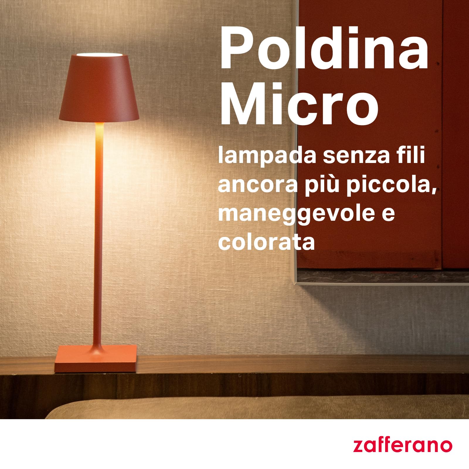 Zafferano, Poldina Micro, Lampada da Tavolo Ricaricabile e Senza Fili con Controllo Touch, Adatta per Salotto ed Esterni, Dimmer, 2200-3000 K, Altezza 27,5 cm, Colore Salvia