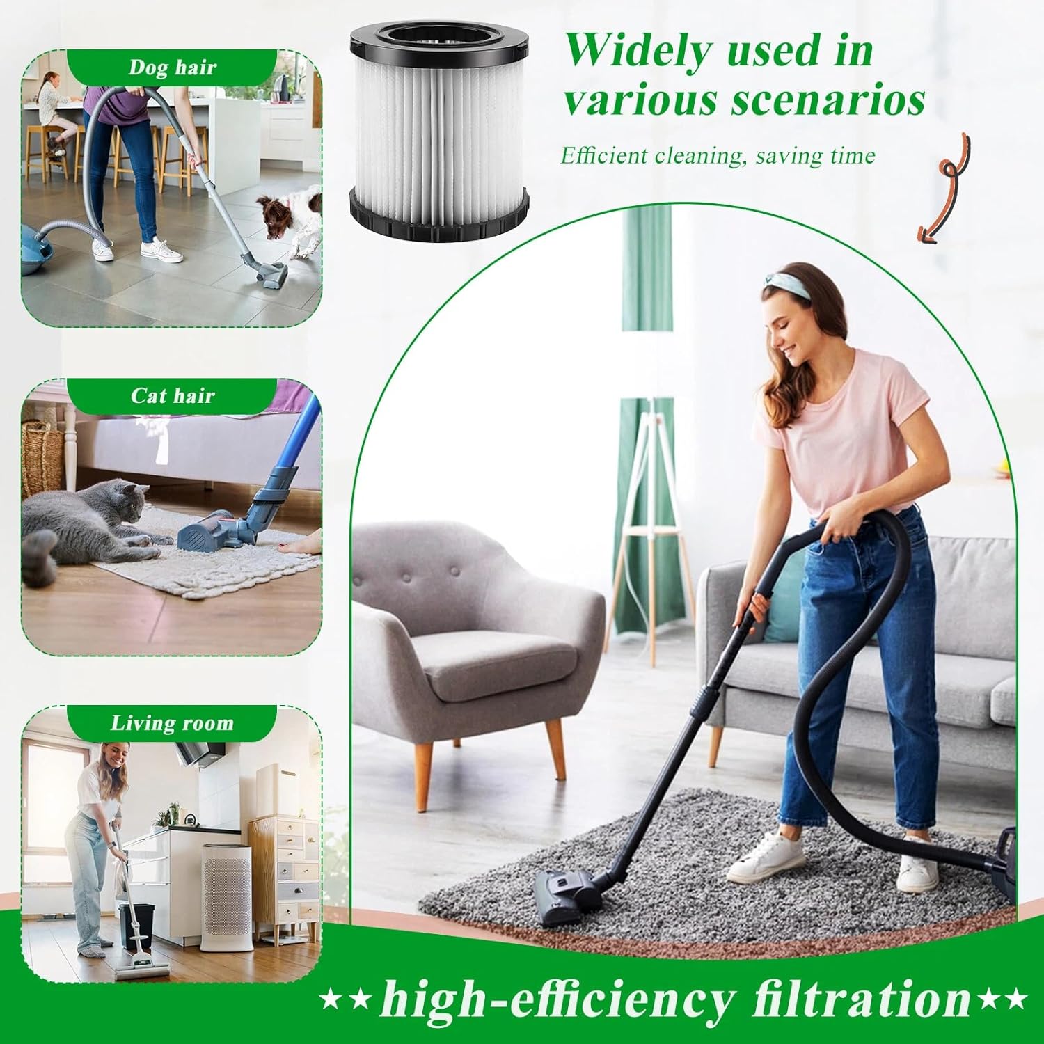 DCV5801H HEPA Filter 20V Wet/Dry VAC Vacuum Replacement Filter Compatible with DeWALT DCV580H, DCV581H Cordless Wet-Dry Vacuum, with 4 Foam Sleeve Filters & 1 Brush | Washable and Reusable Filter