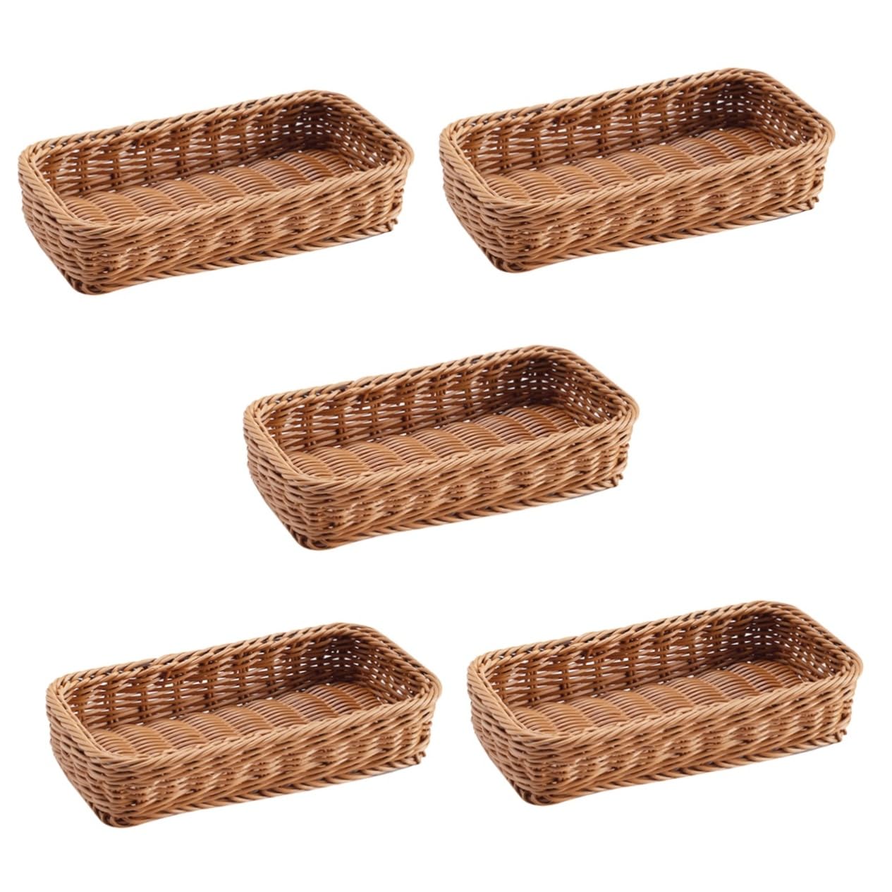 ABOOFAN 5 Piezas Cesta De Almacenamiento De Cubiertos Cesta De Pan Canasta De Frutas Porta Bocadillos De Mesa Soporte De Ratán Falso Cesta De Mimbre Falsa Accesorio De Cocina El Plastico