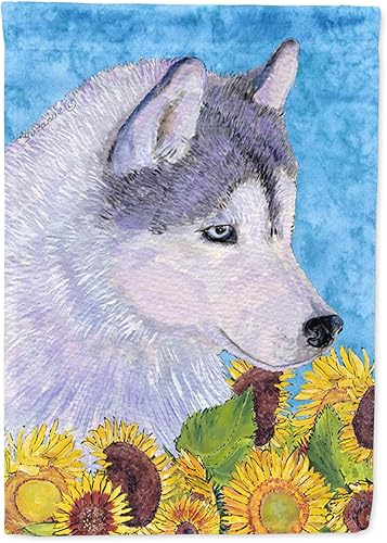 Caroline's Treasures SS4233GF - Bandera decorativa para jardín con flores de Husky siberiano en verano, para jardín, jardín, patio, jardín,