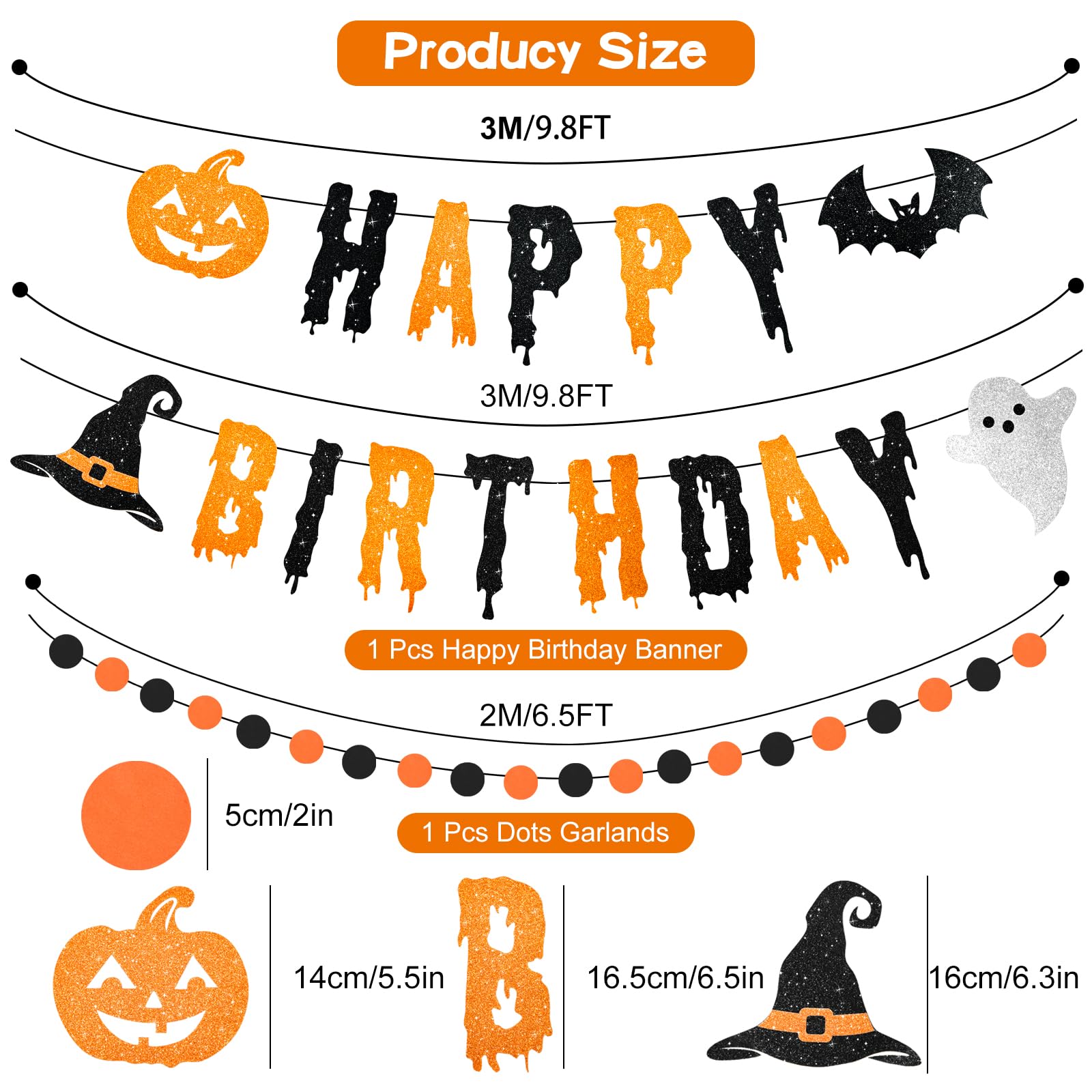 Kit Décoration Fête D'anniversaire Halloween - Bannière, Fanions, Serpentins Suspendus - Thème Orange, Violet, Noir