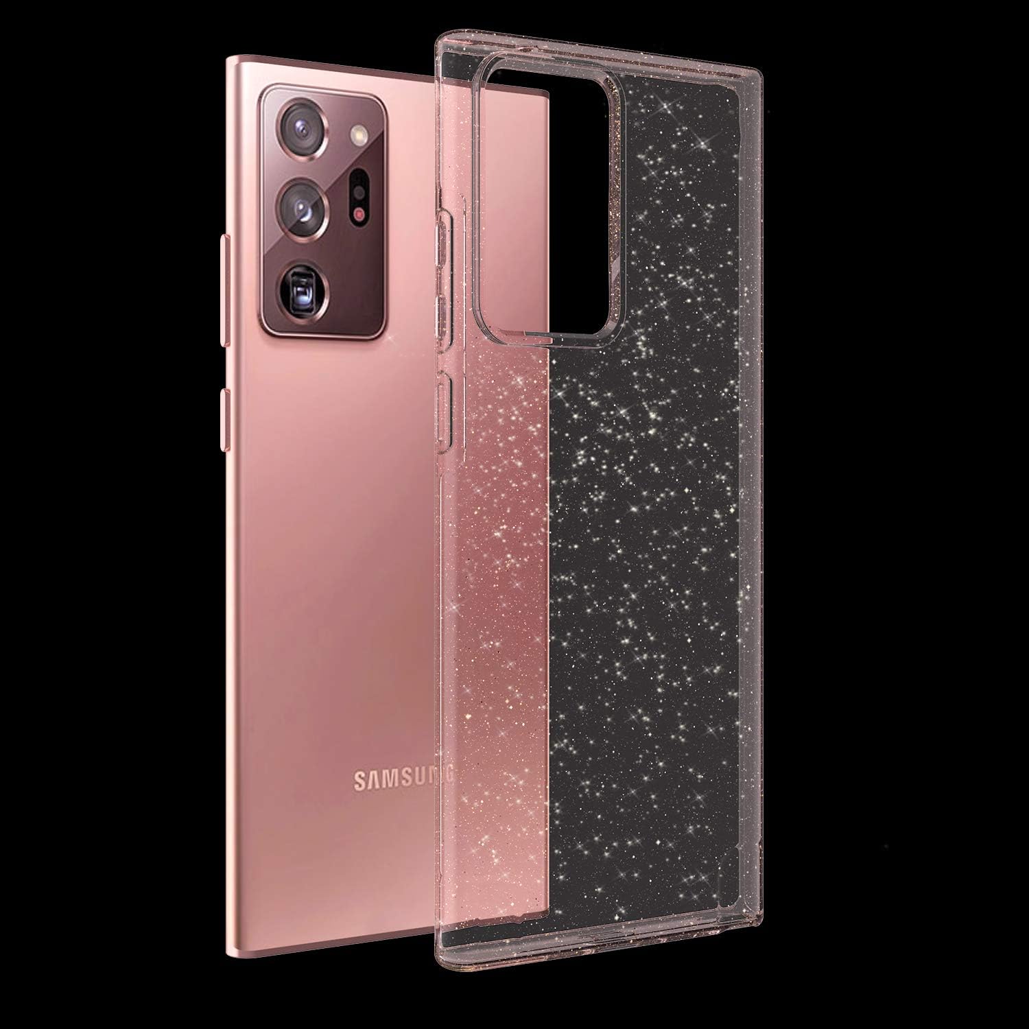 ORNARTO Shiny Clear Case for Samsung Note 20 Ultra, Bling Rugged Shockproof Hybrid Full Covered Protective Case Back Cover for Samsung Galaxy Note 20 Ultra 5G(2020) 6.9"-Rose