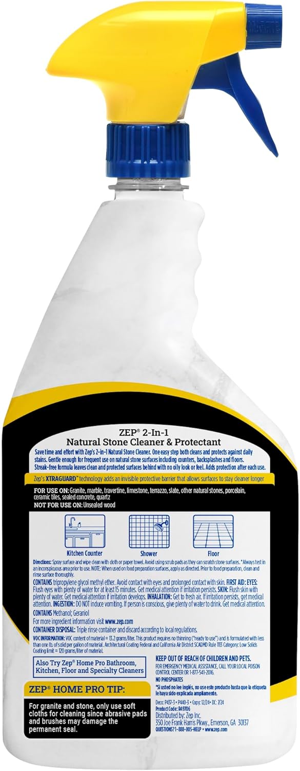 Zep NEW Home Pro 2-In-1 Marble, Granite & Stone Cleaner - 24 Fl. Oz. (Case of 6) - R49706 - Pro Trusted Cleaning Power: Now in Refreshing Scents & Family Friendly Formulas…
