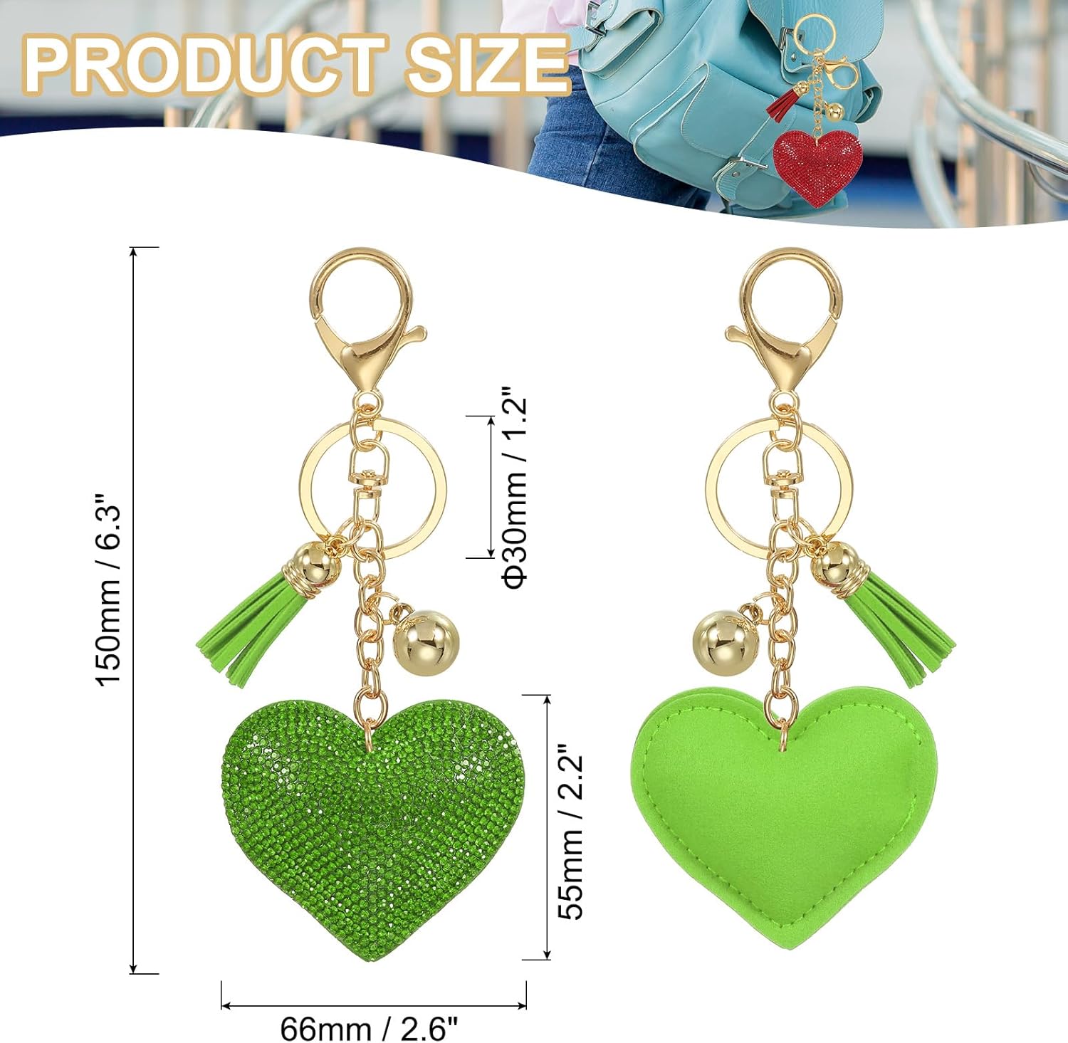 PATIKIL Rhinestone Keychain, Heart Shape Keychain Bling Keychain Accessories for Women - Image 2