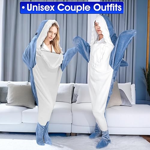 Miniatura 2 de Manta de tiburón talla XL para adultos, sudadera con capucha con manta de tiburón, acogedor saco de dormir de franela, divertido pijama de una
