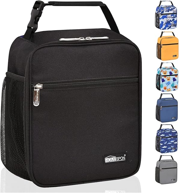 HOMESPON Insulated Lunch Bag for Men Women Adults for Work, Kids Boys Girls Teens School Lunch Box with Bottle Holder (Black)