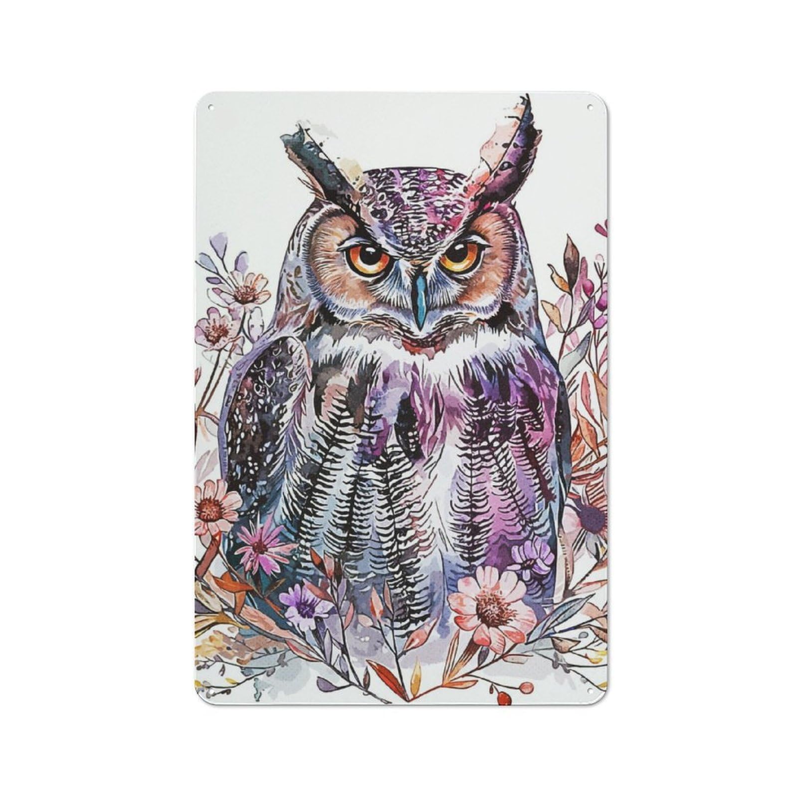 Junmoney Owl Combine Flowers Metal Sign 30X20cm With For Home Bar Wall, Rustic Decor, For Collectors Decorating Home Bars And Entertaining Spaces