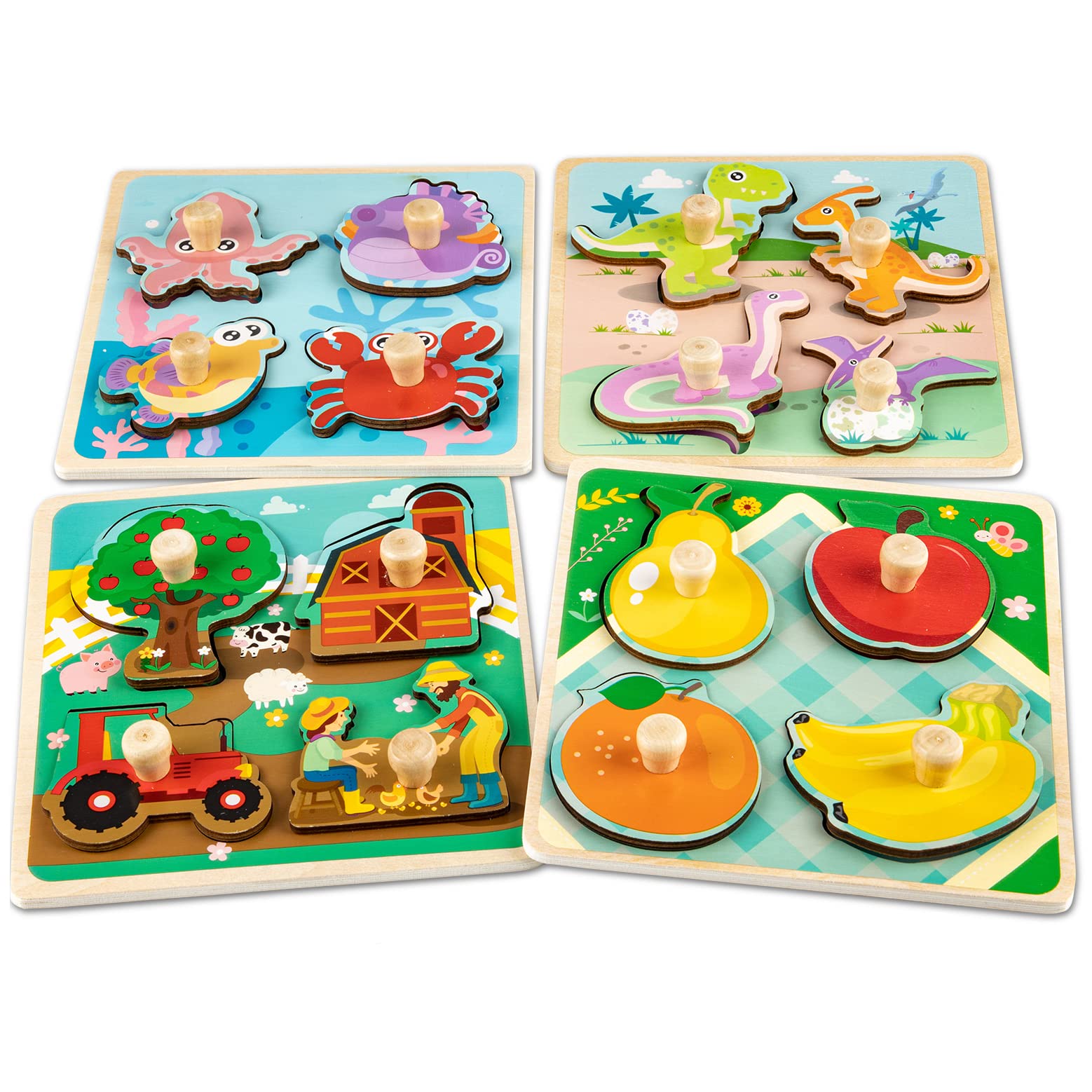 Puzzle En Bois Double Face Pour Enfants 3-5 Ans - 2 Puzzles Animaux/dinosaures - Jeu éducatif Montessori, Cadeau Garçon Fille