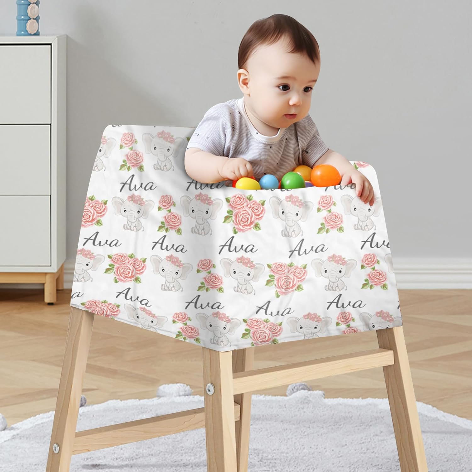 Personalized Baby Car Seat Cover Stroller Canopy: Custom Name Newborn Baby Boy Girl Elastic Elephant Nursing Cover for Moms First Birthday Gift Pink Flowers(one Size)