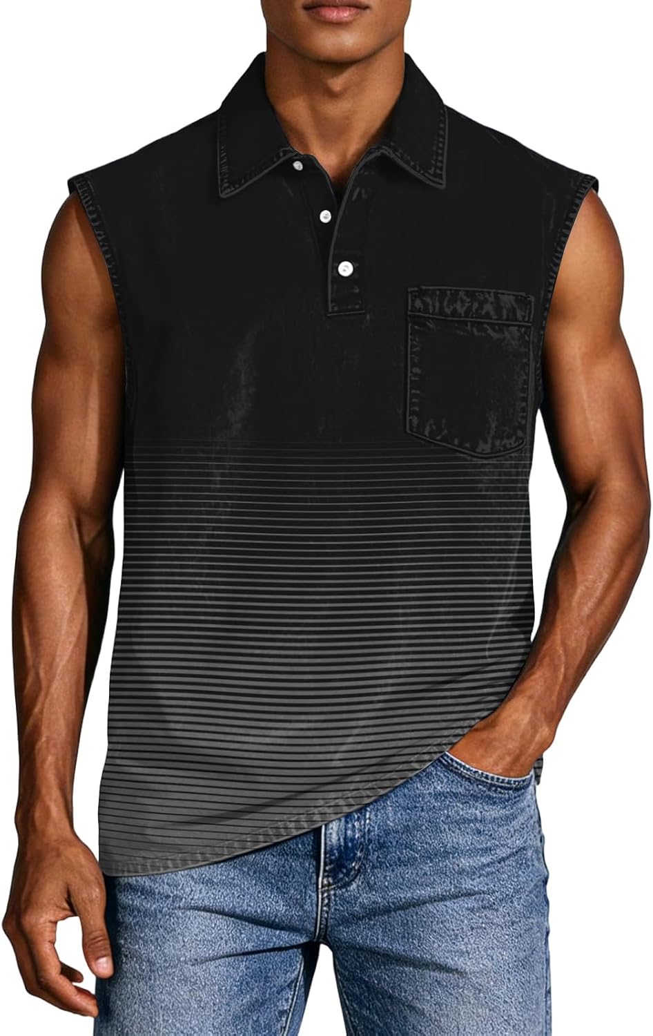 WENKOMG1 Men's Casual Tank Tops Sleeveless Gradient Color Workout Gym Bodybuilding Fitness Muscle Polo Shirt, S-4XL