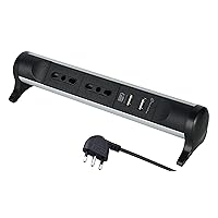 Electraline 61914 Multipresa Scrivania Alu-Line di Design 2 Posti 10/16A + 2 porte USB 2.1A