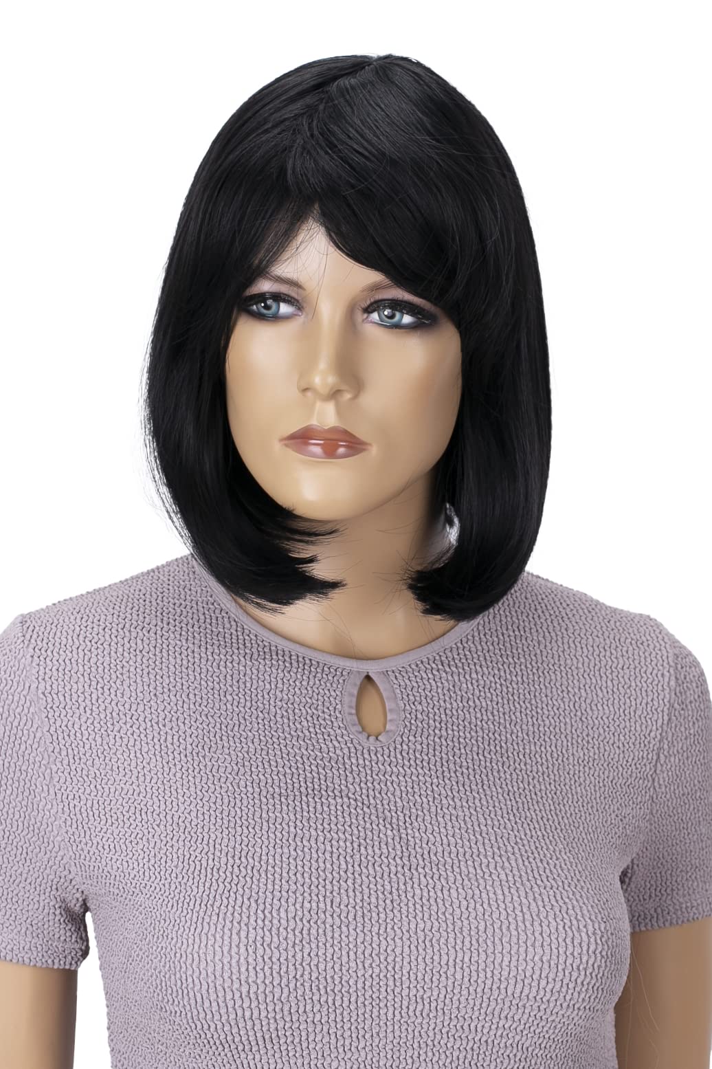 CAISHA Parrucca Bob Capelli Corti Cosplay Spettacolo Teatrale Fibra Sintetica Resistente Al Calore Liscio Nero WB2
