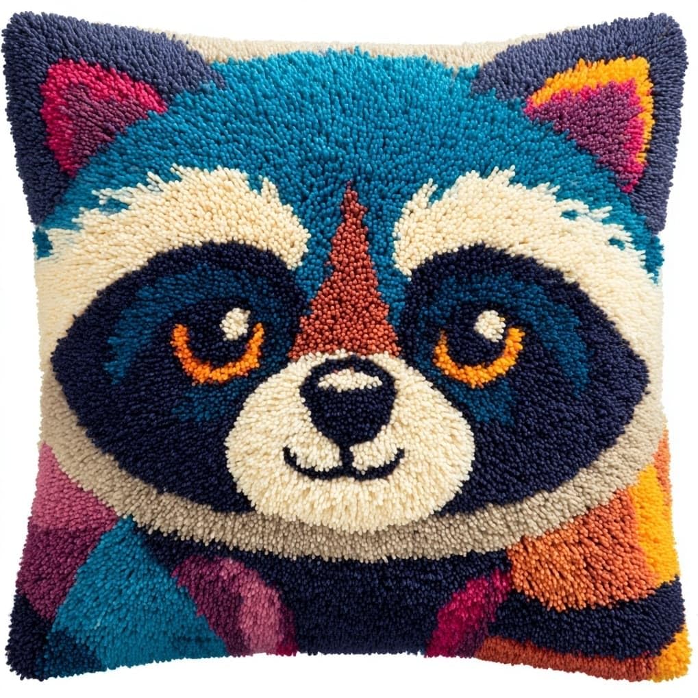 AxiangziK Latch Hook Pillow Making Kit 43x43cm,Animal Raccoon