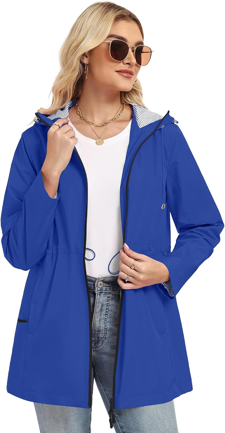 TCOT Rain Jacket Women Lined Raincoats Waterproof Hooded Long Trench Coat