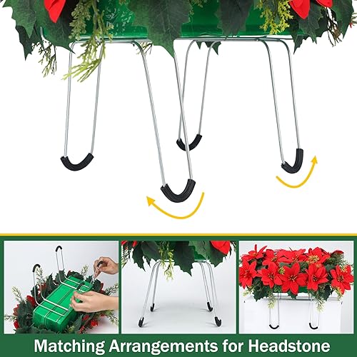 Miniatura 9 de Craftsatin Decoraciones de cementerio de Navidad para tumbas, sillas de montar artificiales de cementerio de Navidad, flor de pascua roja, lápida