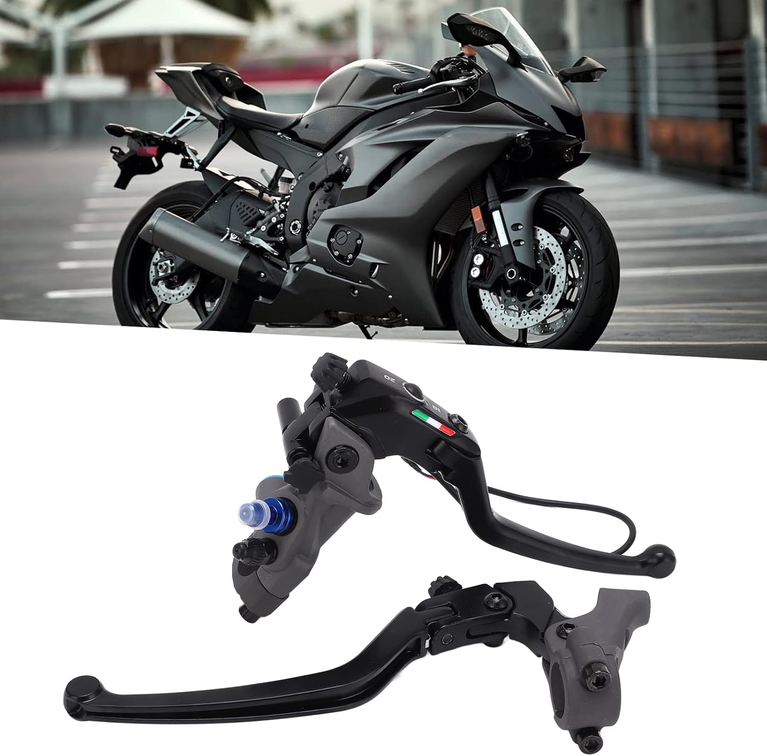 Brake Clutch Reservoir Pump Set 2PCS 0.9-inch Hydraulic Brake Clutch Levers, Aluminum Alloy with Master Cylinder Reservoir