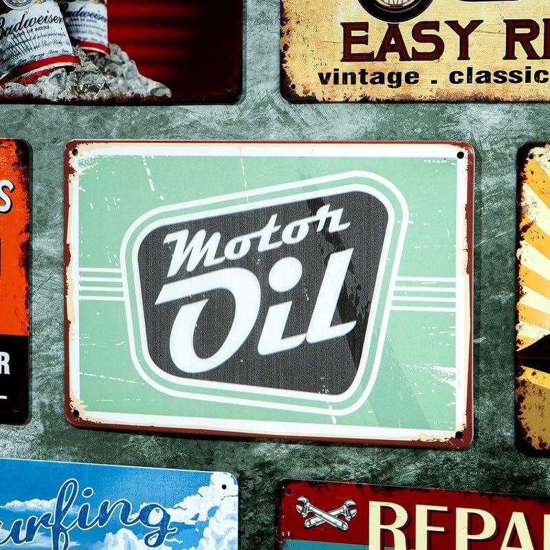 Image of Eazywagon Decorative Retro Metal Signs Wall Plate - 12x8 Inch (Motor Oil) | Weatherproof Vintage Metal Sign Plate for Cafe, Home, Bar, Garage | Decorative Wall Hanging Sign Board
