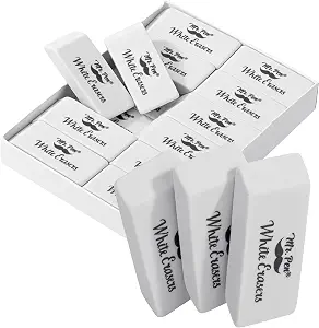 - White cil Eraser Bulk, 12 Pack | Bulk Large Latex Free Block Erasers for School, Office, Art Sketching, Homework, Exams, Clean Smudge-Free Correction