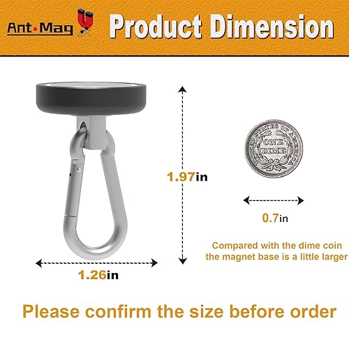 Miniatura 2 de Ganchos magnéticos Ant Mag para 140 libras, con imán de neodimio y mosquetón giratorio, gancho a presión para interiores, exteriores, mochilas,