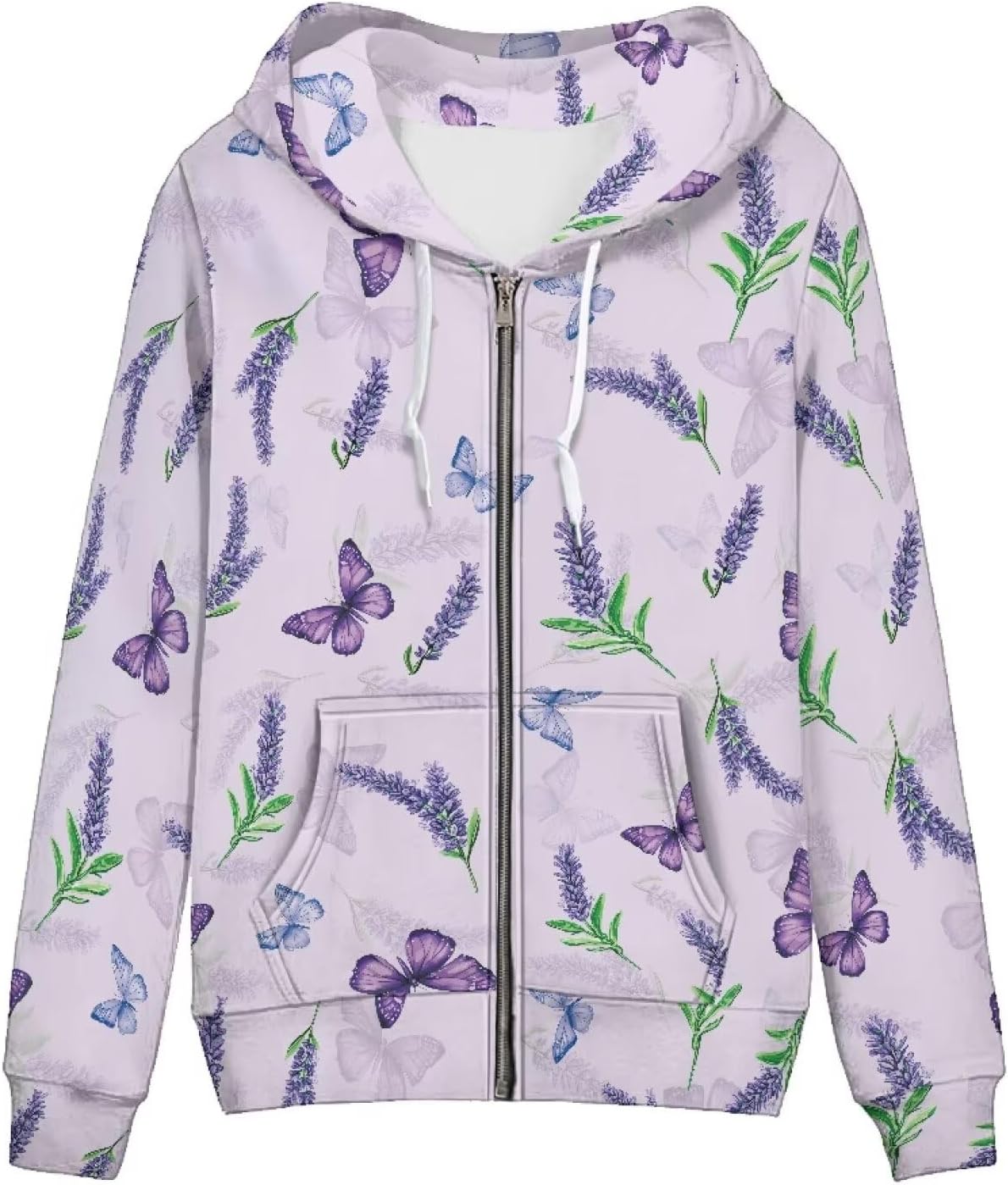 Amzbeauty Full Zip Up Hoodies For Women Cute Printed Long Sleeve Lightweight Casual Hoodie Coat