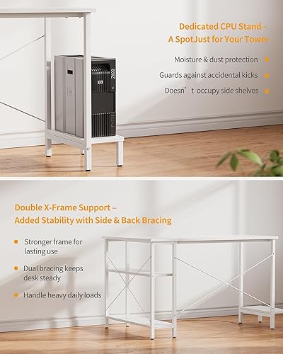 Miniatura 5 de CubiCubi Escritorio pequeño para computadora con tomas de corriente, escritorio en forma de L de 40 pulgadas con soporte para CPU y estantes