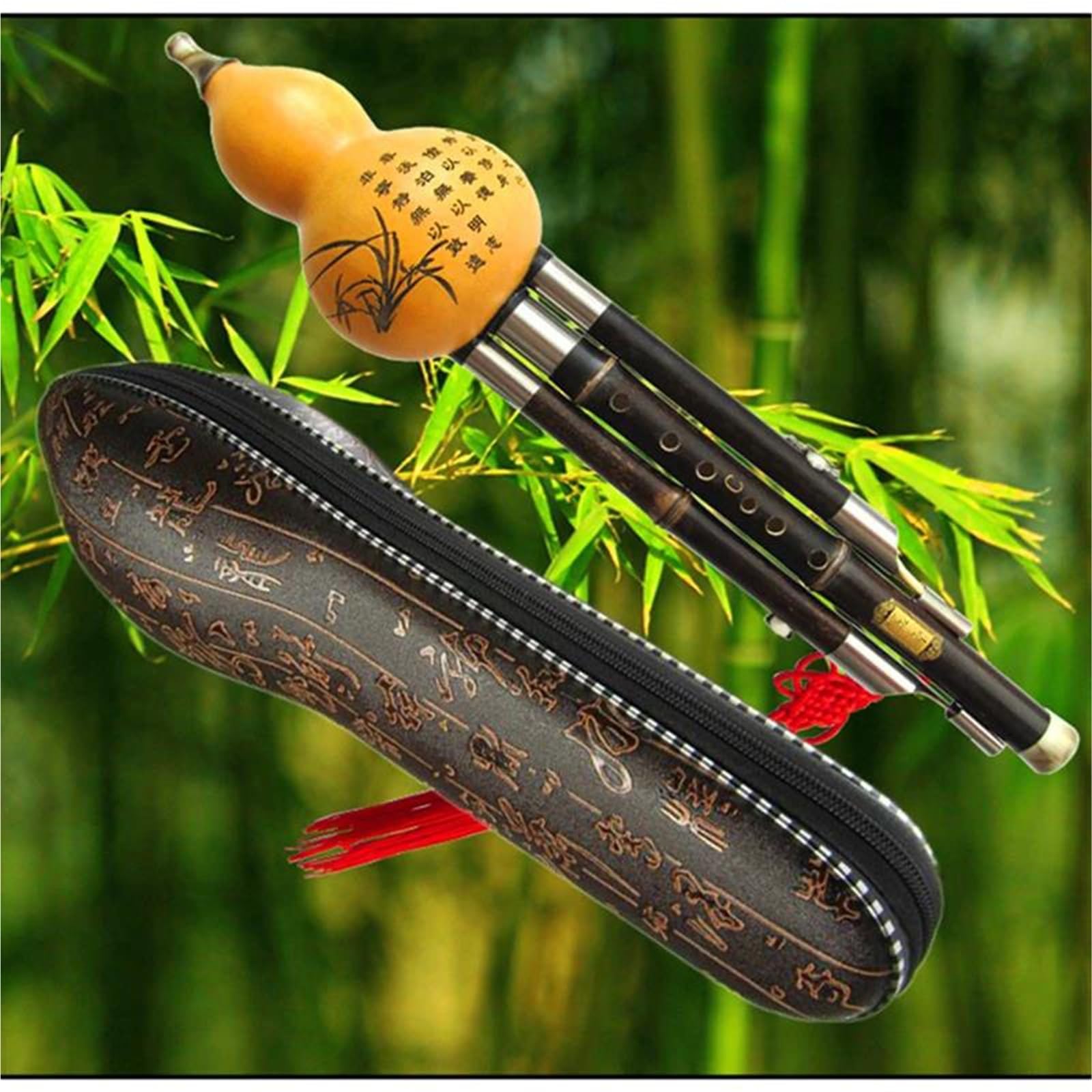 Instrumento De Flauta Hulusi Calabaza Natural Y Bambú Flauta Hulusi C/bB Instrumento Musical Clave Flauta Desmontable Profesional Hulusi(C)