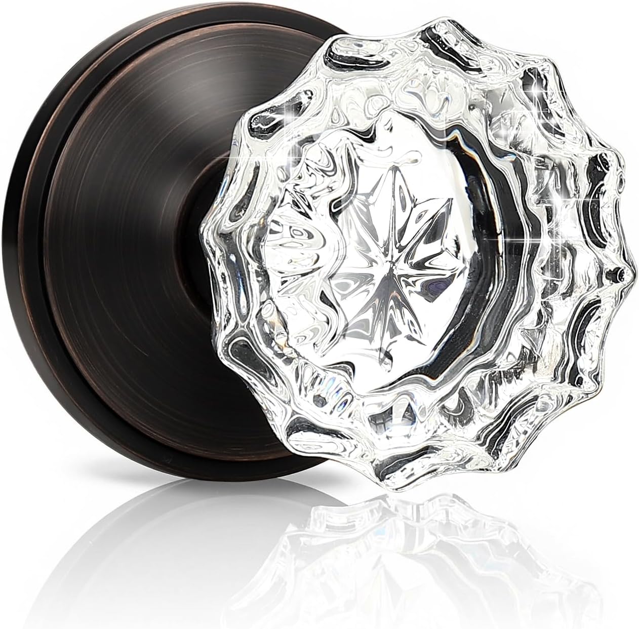 KNOBWELL Glass Door Knobs in Oil Rubbed Bronze Finish, Individual Dummy Crystal Door Knobs for Interior Door, Keyless Non-Turning Interior Door Knob, 1 Pack