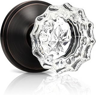 KNOBWELL Glass Door Knobs in Oil Rubbed Bronze Finish, Individual Dummy Crystal Door Knobs for Interior Door, Keyless Non-Turning Interior Door Knob, 1 Pack
