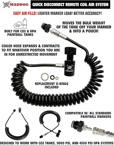 Vista 5 de Maddog Paquete de 4+1 arnés de paintball con (4) cápsulas de paintball y combo de bobina remota de tanque de paintball de desconexión rápida Lima