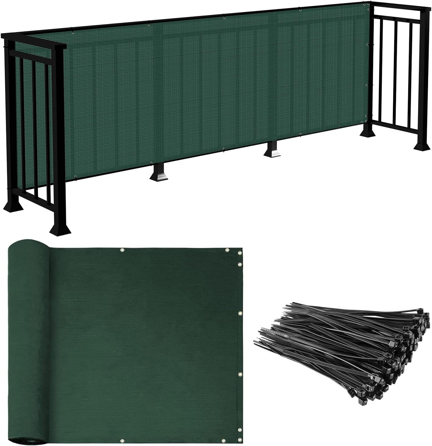 E&K Sunrise 3' x 11' Balcony Privacy Fence Screen Cover with Zip Ties Outdoor Screen Fence UV Protection for Deck Patio Backyard Apartment Pool Porch (Green)
