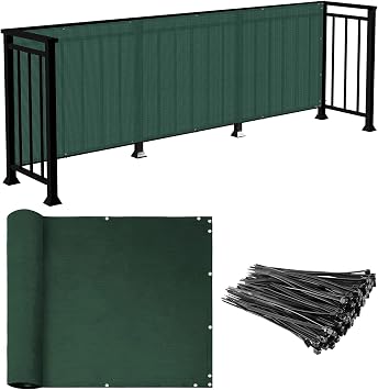 E&K Sunrise 3 x 25 Balcony Privacy Fence Screen Cover with Zip Ties Outdoor Screen Fence UV Protection for Deck Patio Backyard Apartment Pool Porch Green