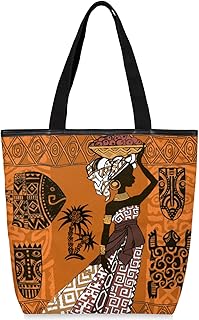 Sacolas de lona com zíper e bolso interno, bolsa de ombro feminina casual bolsa de mão feminina étnica africana, bolsas de compras reutilizáveis de cozinha, bolsas de lona para uso para livros, sacolas de compras, sacolas de presente, Multicor